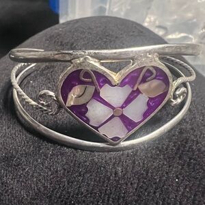 Kid sterling silver heart cuff bangle
